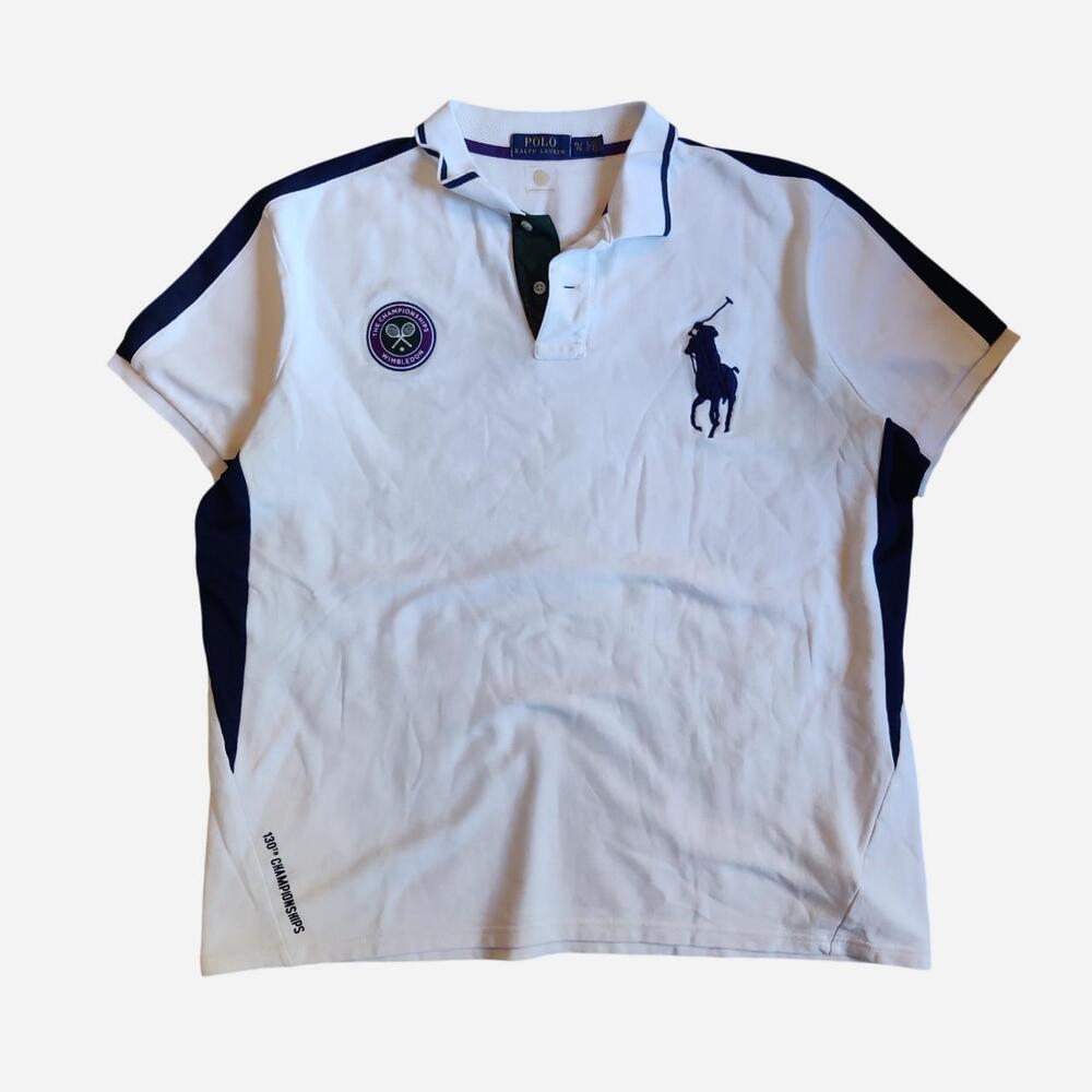 Polo Ralph Lauren Wimbledon white tennis shirt with navy blue accents